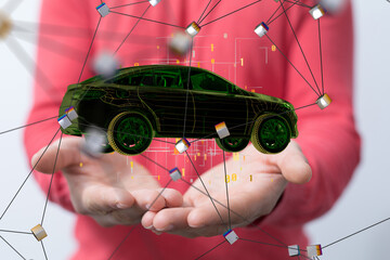 Poster - Autonomous car with HUD graphic of Navigation system driving