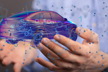 Poster - Autonomous car with HUD graphic of Navigation system driving