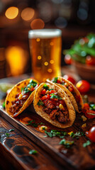 Wall Mural - Tacos with beef and salsa, ideal for restaurant menus.