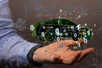 Poster - Autonomous car with HUD graphic of Navigation system driving