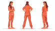 Young sad woman dressed in orange prisoner uniform 
