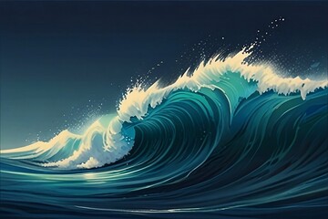 illustration of high waves. Deep blue sea with strong waves close up