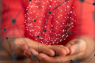 Poster - Global network. Blockchain. 3D illustration. Neural networks and artificial intelligence. Abstract