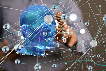 Aufkleber - Digital cyberspace with particles and Digital data network connections concept.