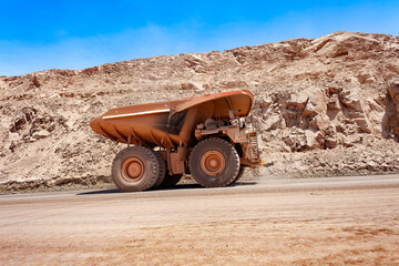 Huge dump truck in a copper mine in Latin America.