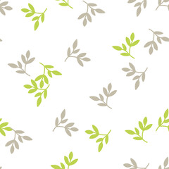 Wall Mural - Chic and organic seamless pattern with leaves and herbs, perfect for spring and summer textiles, wallpapers, and fashion designs with a modern twist.