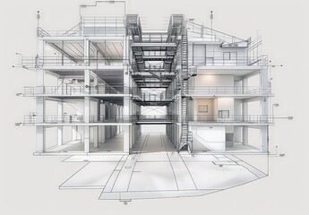 Leinwandbilder - Industrial building wireframe rendering with architectural and construction details