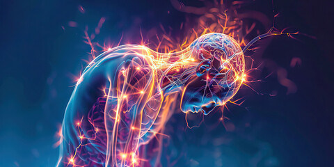 Neuropathic Pain: The Burning Sensation and Hypersensitivity - Imagine a person with highlighted nerves showing dysfunction, experiencing burning sensation and hypersensitivity