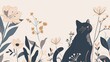Whimsical Folk Cat with Flowers Generative AI