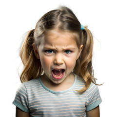 Little girl yelling with visible annoyance, isolated shot