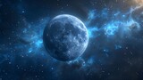Fototapeta Kosmos - Moon looking blue in space. 3D scene created and modelled in Adobe After Effects and the planet textures are taken from Solar System Scope Ai generated 