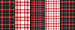 Tartan seamless pattern. Gingham red black background. Set checkered buffalo textures. Flannel tablecloth. Plaid table cloth prints. Kitchen napkin textile. Vichy geometric cloth. Vector illustration