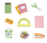 Fototapeta Tulipany - School supplies,back to school items isolated set, Stationary,tools.