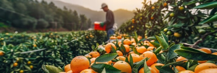 Poster - Farmer Utilizing Modern Tech on National Orange Juice Day in Citrus Grove