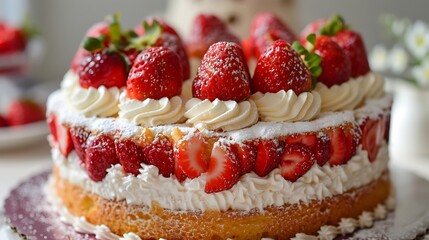 Sponge cake with strawberries and vanilla cream strawberry fraisier cake