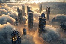 The Tops Of Skyscrapers Emerging Above The Clouds, Creating The Impression Of A City Floating In The Sky - Generative AI