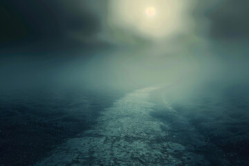 Wall Mural - a solitary path leading into a misty, undefined horizon, symbolizing the uncertain journey toward a 