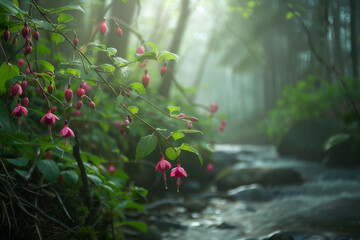 Wall Mural - fuchsia flowers thriving in their natural habitat, emphasizing the plants adaptation to their enviro