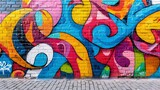 Fototapeta  - A photo of a graffiti covered brick wall.