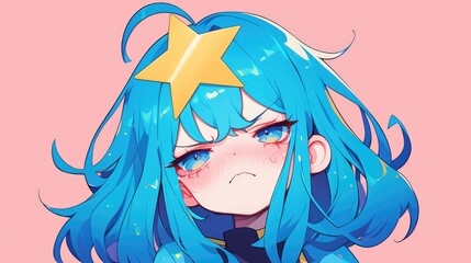 Wall Mural - 2d illustration of a cartoon character named crying star