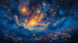 Enchanted Garden: Artistic Oil Painting of Mystical Creatures and Fairies Under Starlit Sky