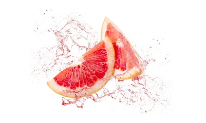 Sticker - Red fresh ripe grapefruit with juice splash