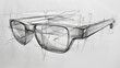Glasses sketch, 2d pencil concept drawing, on white background, industrial design
