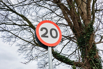 Road signs indicating the new 20 MPH speed limit in residential area's in Wales, UK