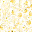 Spring seamless pattern. Hand drawn cute cartoon illustration. Vector.  Perfect for wallpaper, wrapping, fabric and textile, invitation, card, tile, print.