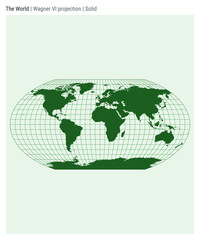 Poster - World Map. Wagner VI projection. Solid style. High Detail World map for infographics, education, reports, presentations. Vector illustration.