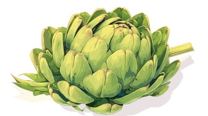 A vibrant cartoon render of a fresh artichoke vegetable set against a white background in a cartoon style illustration