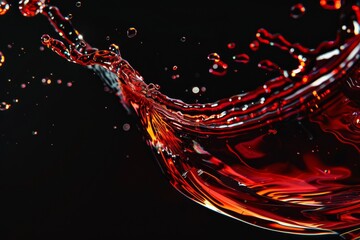 Poster - A vivid depiction of red wine creating an intricate splash pattern against a black background, symbolizing vitality