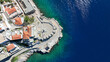 © aerial-drone - Aerial drone photo of picturesque and historic main village of Hydra or Ydra island well know for captain's mansions and marine tradition, Saronic gulf, Greece