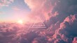 The great pink floating triangle beyond the sky that surrounded with pink cloudscape at the dawn or dusk time of the day that shine neon light and bright to the every part of the endless sky. AIGX03.