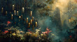 Harmony in Nature's Whisper: Artistic Oil Painting of Wind Chimes in Garden Landscape