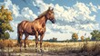 Animal Coloring Book: A friendly horse standing in a field
