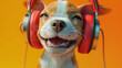 A 3D illustration of a joyous puppy wearing vibrant headphones, symbolizing the enjoyment of music