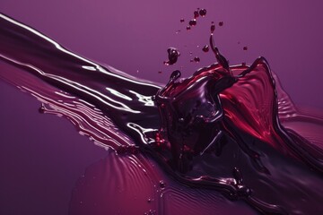 Poster - Artistic interpretation of fluid motion as a sculpture of red liquid captured against a contrasting purple background