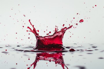 Poster - A dynamic and high-contrast image capturing the moment a red liquid creates a splash against a pure white backdrop, symbolizing energy and impact