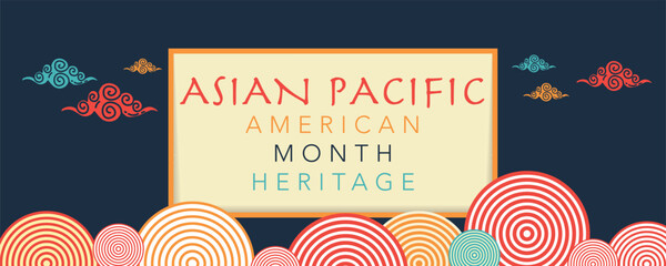 Asian American and Pacific Islander Heritage Month. Vector banner for social media, card, poster. Illustration with text and lotus, tropical leaf. Asian Pacific American Heritage Month flyer.