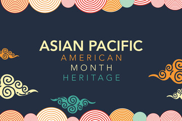 Asian American and Pacific Islander Heritage Month. Vector banner for social media, card, poster. Illustration with text and lotus, tropical leaf. Asian Pacific American Heritage Month flyer.