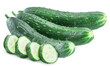 Cucumbers and cucumber slices isolated on white background.