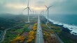 The Elegance of Wind Power: Aerial View of Coastal Wind Turbines