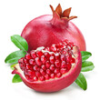 Pomegranate fruit and piece pomegranate on white background. File contains clipping path.