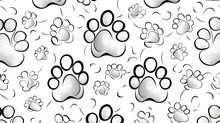 Patterns (seamless): A Coloring Book Page With A Seamless Pattern Of Paw Prints