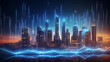 Stock market chart with city skyline background