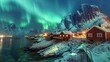 © somneuk - Aurora borealis over Hamnoy in Norway