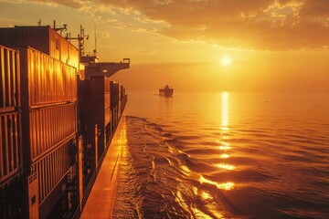 Sticker - Container cargo ship traveling at sea, blue ocean, cargo container ship