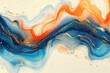 Abstract fluid art, blue and orange color waves with gold details. Created with Ai