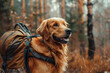 A Golden Retriever with a backpack, ready for a hiking adventure.